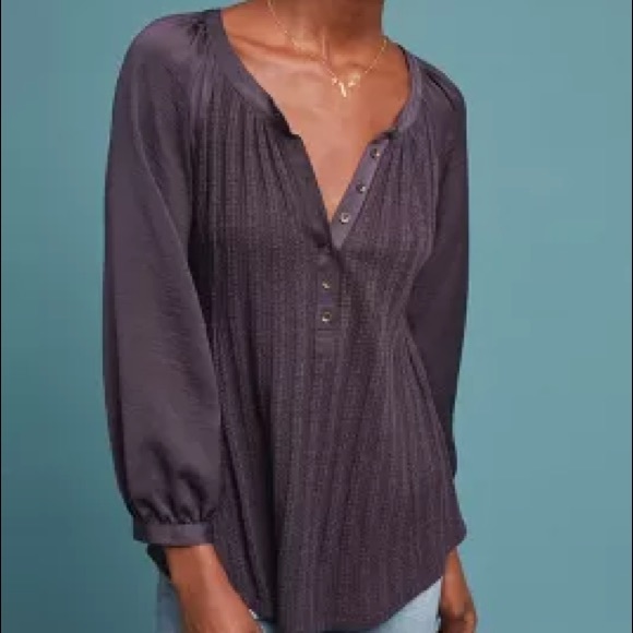 Anthropologie Meadow Rue Kersee Henley Top - Picture 1 of 3